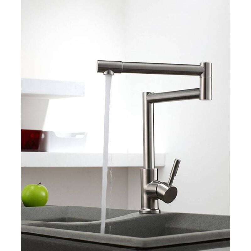 Robinet de cuisine à bec supérieur orientable - nickel brossé