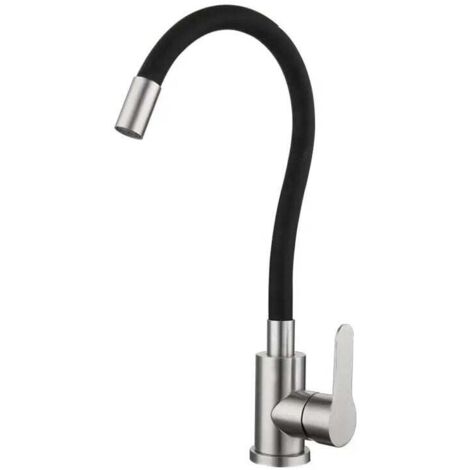 Rubinetto cucina flessibile con bocca girevole alta, miscelatore lavello monoforo cromato e nero, acqua calda e fredda (tubo flessibile)