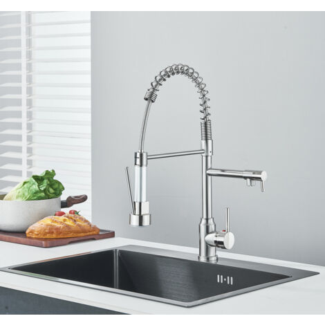 SUGUWORD Rubinetto Cucina in Acciaio Inox Rubinetto Lavello Cucina Nickel Spazzolato Alta Pressione Girevole a 360° Miscelatore Cucina Monocomando Rubinetti Cucina Acqua Calda e Fredda