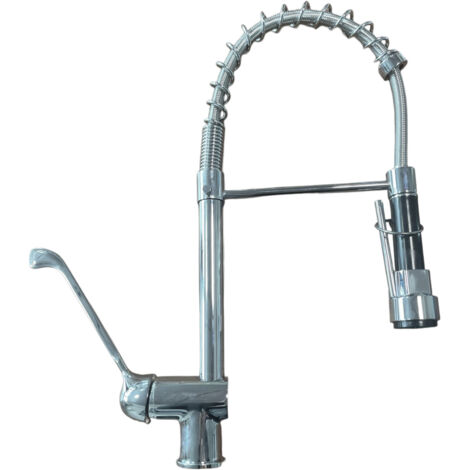 Rubinetto cucina industriale 50 cm in ottone con leva clinica e doccetta multigetto professionale