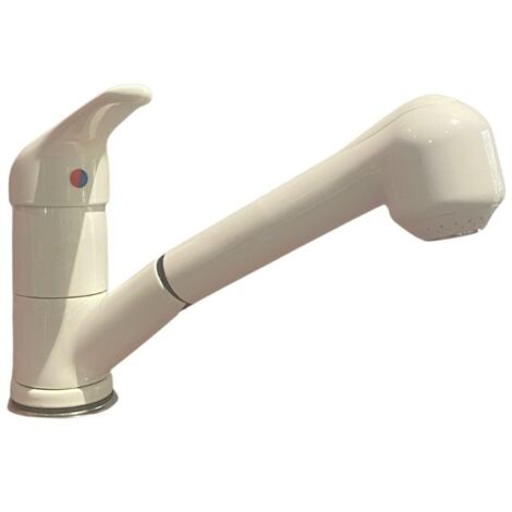 Rubinetto Cucina Miscelatore Monocomando Doccetta Estraibile in Ottone Paini Mixo Bianco