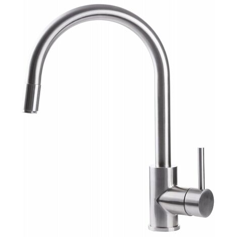Rubinetto Cucina Miscelatore Monocomando Lavello Canna Tonda Doccetta Estraibile n Acciaio Inox
