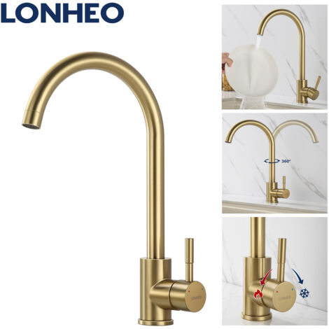 Rubinetto Cucina Monocomando Oro Acciaio Inossidabile Rubinetto per lavello girevole a 360 gradi Gorgogliatore rimovibile Miscelatore per Acqua Calda e Fredda