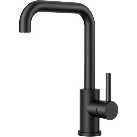 Rubinetto Cucina Nero, Miscelatore Girevole 360°, Acciaio Inossidabile, Design a L Monoleva per 1 Foro