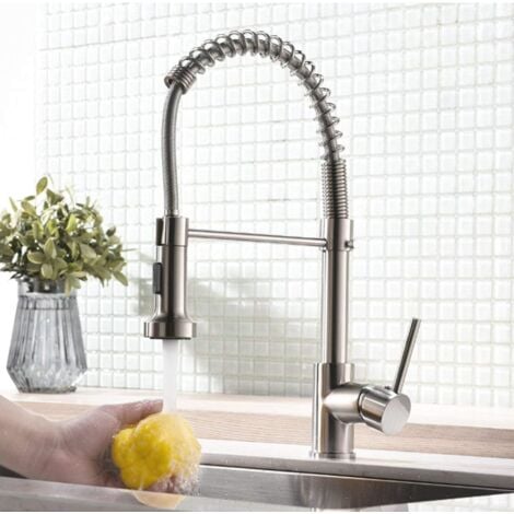 Rubinetto Cucina Nichel Spazzolato 2 Funzioni Modalità Acqua Disponibile con 360° Orientabile Monocomando Acciaio Inox