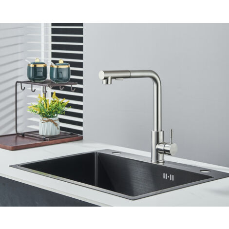 SUGUWORD Rubinetto Cucina Nickel Spazzolato con Doccetta Estraibile MiscelatoreCucina in Acciaio Inox con Bocca Alta Girevole a 360° Rubinetti Cucina Rubinetto per Cucina