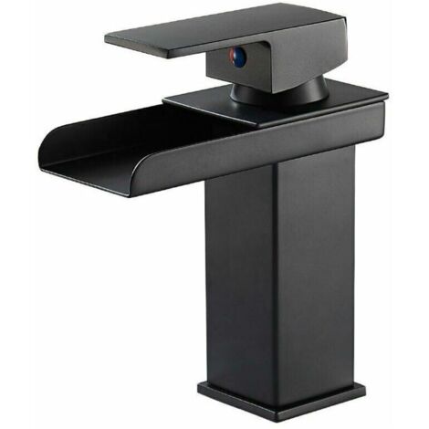 Rubinetto da bagno a cascata nero opaco, miscelatore per lavabo in ottone con acqua calda e fredda, valvola in ceramica, design a cascata concava, G 3/8