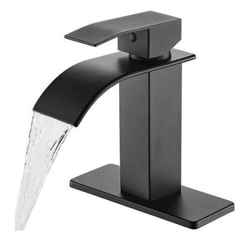 Rubinetto da bagno a cascata, nero opaco, per lavabo a 1 o 3 fori, miscelatore per lavabo con ponte e tubi di alimentazione.