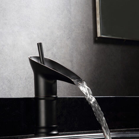 Rubinetto da bagno a cascata, rubinetto da bagno nero, rubinetto per lavabo a cascata con acqua calda e fredda, elegante rubinetto per lavabo in ottone (nano nero antico)