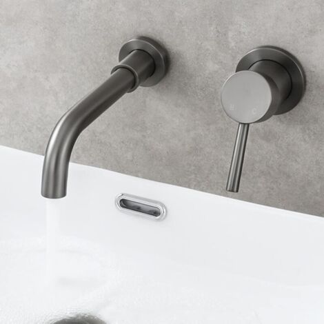 Rubinetto da bagno a parete, miscelatore per lavabo, miscelatore per acqua calda e fredda, a prova di perdite, installazione rapida e semplice - Grigio