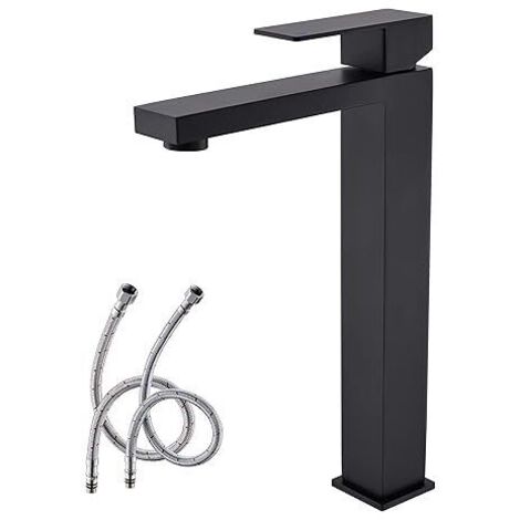 Rubinetto da bagno alto nero, rubinetto da bagno in acciaio inossidabile nero opaco, rubinetto da lavabo alto, rubinetto da lavabo in ceramica con maniglia singola, rubinetto da bagno