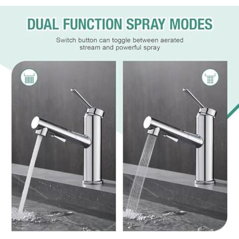 Rubinetto da bagno cromato con doccetta estraibile, rubinetto monocomando a 1 foro, pratico rubinetto per lavello da bar/lavanderia di camper con doccetta estraibile/scarico, miscelatore per lavabo co