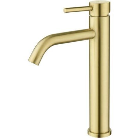 Rubinetto da bagno dorato, miscelatore lavabo alto, altezza bocca 186 mm, adatto per acqua calda e fredda in bagno, acciaio