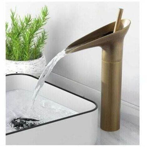 Rubinetto da bagno in bronzo antico, rubinetto per lavabo a cascata, miscelatore monocomando alto per lavabo con valvola in ceramica