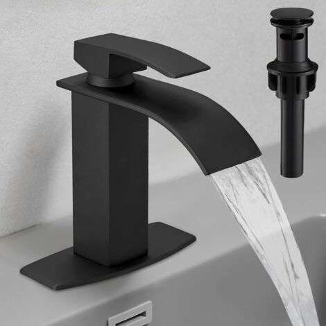 Rubinetto da bagno nero a cascata, rubinetto monocomando per lavabo