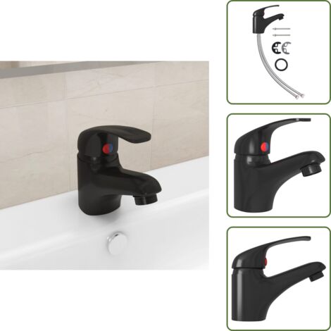 Rubinetto da bagno - vidaXL Rubinetto Miscelatore  Nero 13x10 cm - Rubinetto con tubi flessibili