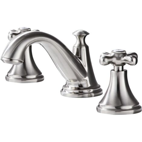 Rubinetto da bagno vintage a bocca larga - Rubinetto per lavabo a 2 maniglie e 3 fori in ottone nichelato spazzolato, cartuccia a dischi ceramici antigoccia, installazione regolabile da 8 a 16 pollici