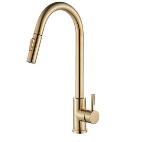 Rubinetto da cucina a 360°, rubinetto da cucina con 2 modalità di spruzzo, miscelatore da cucina con maniglia singola, lavello disponibile con acqua calda e fredda, oro spazzolato