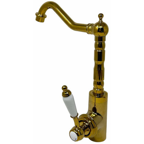 Rubinetto da cucina a canna alta per lavello miscelatore da lavandino orientabile in ottone oro lucido