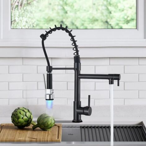 Rubinetto da cucina a LED nero, girevole a 360° con soffione, rubinetto da cucina estensibile