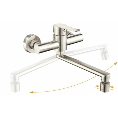 Rubinetto da cucina a parete in acciaio inossidabile con rotazione a 360°, 2 modalità di spruzzo, miscelatore, rubinetto per lavello con maniglia singola