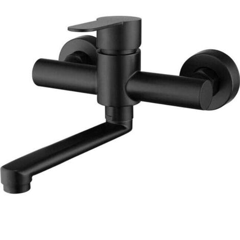 Rubinetto da cucina a parete in acciaio inox 304, miscelatore lavello girevole a 360°, bocca di erogazione nera.