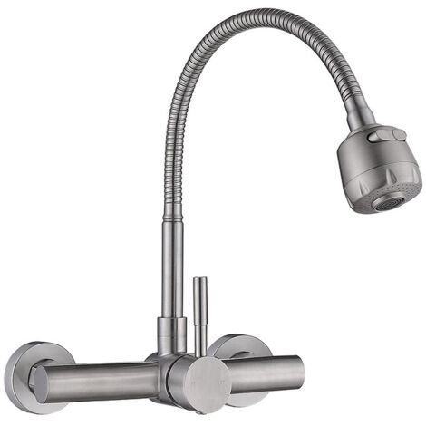 Rubinetto da cucina a parete in acciaio inox - argento