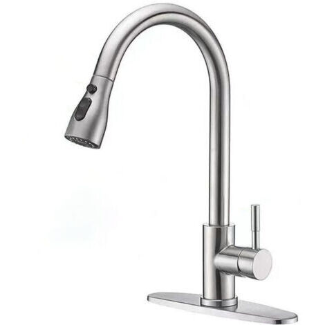 Rubinetto da cucina - Argento spazzolato - Doccetta estraibile - Girevole a 360° - Acciaio inossidabile - Miscelatore per lavello - 3 funzioni