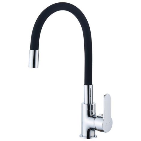 Rubinetto da cucina con beccuccio flessibile, miscelatore monocomando per lavello, cromato, nero, con tubo di alimentazione dell'acqua, acqua calda e fredda
