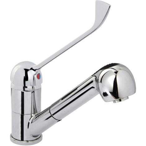 Rubinetto da cucina con doccetta estraibile, acciaio inox, altezza 230 mm - Hendi 810255