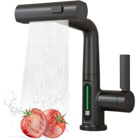 Rubinetto da cucina con doccetta estraibile da 60 cm, rubinetto da cucina con display LED, rubinetto da cucina con 3 tipi di getti, rubinetto da cucina ad alta pressione girevole a 360°, rubinetto