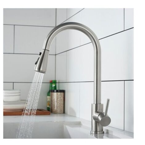 Rubinetto da cucina con doccetta estraibile, miscelatore da cucina in acciaio inox spazzolato, girevole a 360°, rubinetto per lavello da cucina