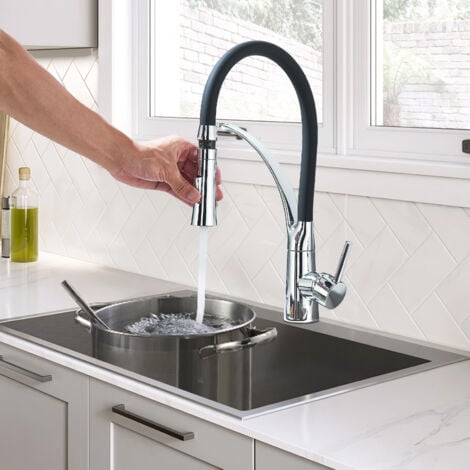 ONYZPILY Rubinetto da Cucina Cromato,Miscelatore Cucina Girevole a 360° con Tubo Flessibile, Doccetta Estraibile e Doccetta a Doppia Funzione, Disponibile Acqua Calda e Fred