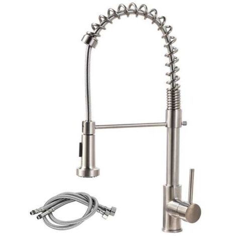 Rubinetto da cucina da 3/8", girevole a 360°, arco alto, doccia, con 2 tipi di getto, acciaio inossidabile 304, con linea dell'acqua