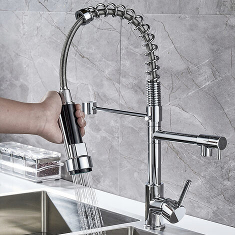 Rubinetto da Cucina Doccetta Estensibile Miscelatore Monocomando Lavello Girevole a 360° Freddo e Caldo Disponibile - Cromo