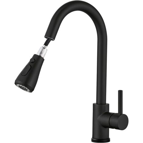 Rubinetto da cucina estensibile nero, rubinetto da cucina girevole a 360°, miscelatore da cucina estensibile ad alta pressione con doccia, 2 tipi di getto d'acqua