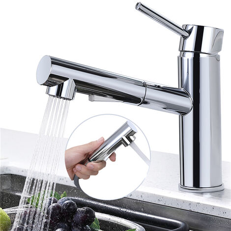 UBEEGOL Rubinetto da cucina estraibile con doccetta Rubinetti da cucina con doccetta estraibile Rubinetto girevole a 120°, miscelatore in ottone, acqua fredda e calda