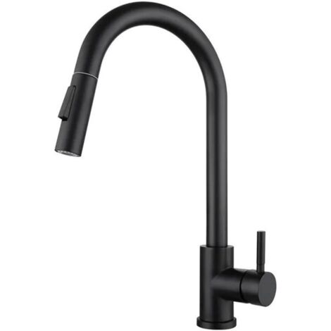 Rubinetto da cucina estraibile, girevole e telescopico in acciaio inox per acqua calda e fredda (nero)