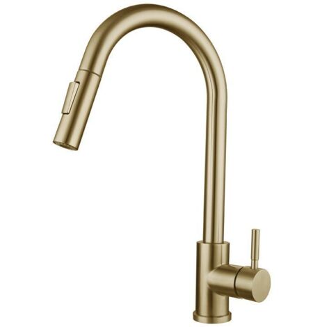 Rubinetto da cucina estraibile in acciaio inossidabile, miscelatore in oro spazzolato, rubinetto telescopico girevole per lavello da cucina