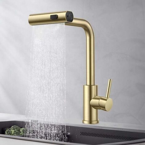 Rubinetto da cucina estraibile in acciaio inossidabile, rubinetto per lavello con acqua calda e fredda a cascata