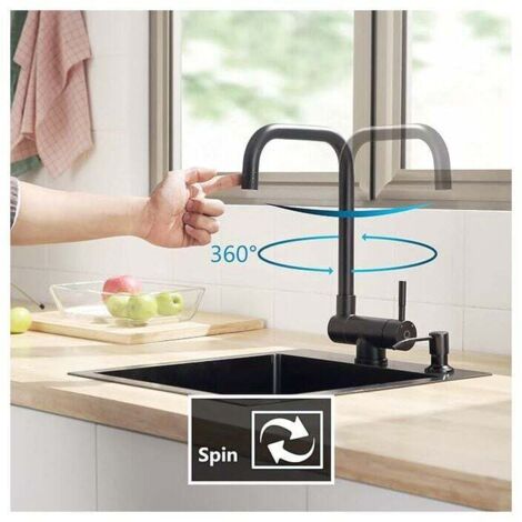 Rubinetto da cucina estraibile, nero, rubinetto da cucina estraibile con 2 ugelli a scelta sotto la finestra, miscelatore da cucina con bocca girevole a 360°, rubinetto da lavello estraibile davanti a