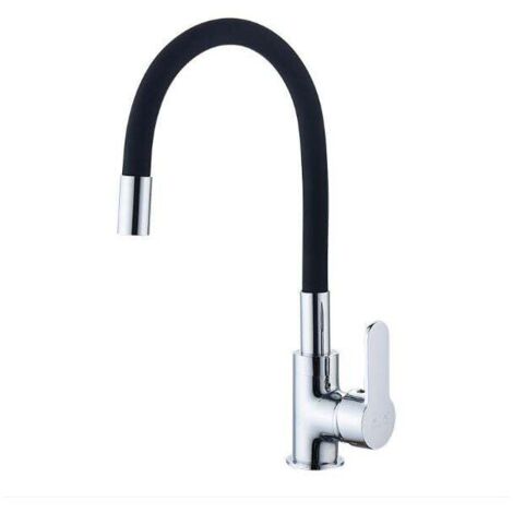 Rubinetto da cucina flessibile, beccuccio girevole alto, miscelatore per lavello flessibile, rubinetto per lavello monoforo in ottone cromato e nero, acqua calda e fredda