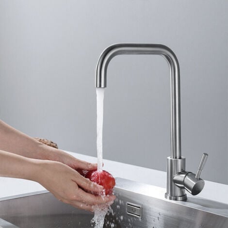 Rubinetto da cucina, girevole a 360°, rubinetto da cucina in acciaio inossidabile, anti-impronta, con tubi dell'acqua calda e fredda in acciaio inossidabile OKWISH