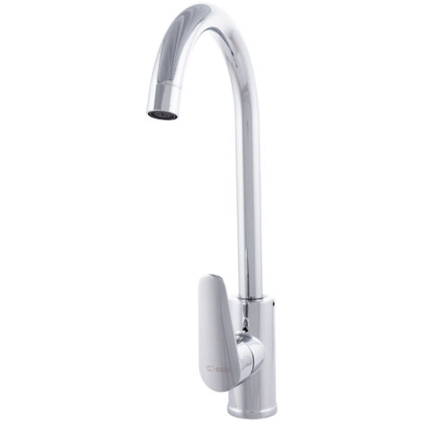Rubinetto da cucina in ottone / zinco, cromato, acqua calda e fredda, tubi flessibili, beccuccio alto, maniglia singola [QLI-FA-