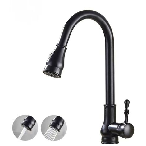Rubinetto da cucina in rame nero, miscelatore estraibile, beccuccio singolo, spruzzatore rotante, acqua calda e fredda