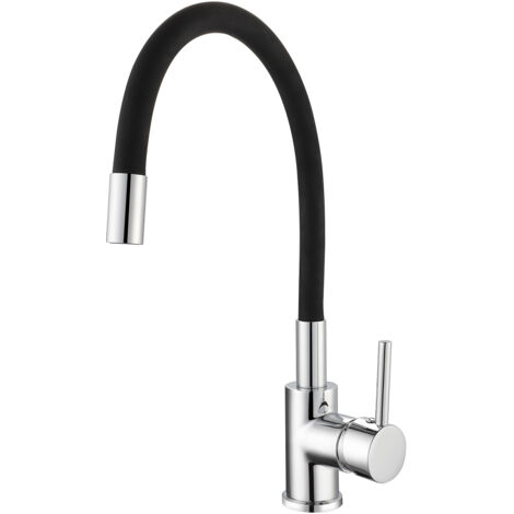 Rubinetto da Cucina K2O Flex 22x9,6x36,6cm Monocomando con Canna Girevole e Flessibile, Aeratore Incorporato, Nero e Cromato