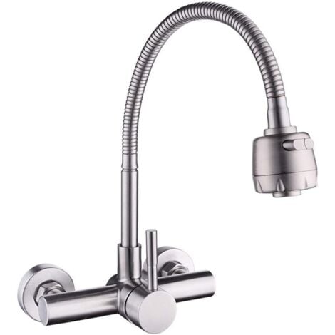 SOLEIL Rubinetto da cucina Miscelatore a parete Rubinetto per lavabo girevole a 360° in acciaio inossidabile 304 con tubo flessibile