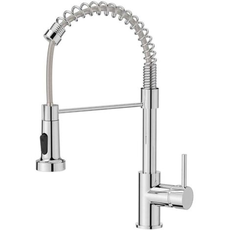 Rubinetto da cucina, miscelatore da cucina con spruzzatore per lavello ad arco alto girevole a 360°, spruzzatore estraibile a 2 modalità, cromato lucido