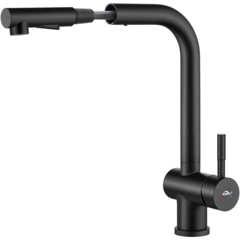 Rubinetto da cucina, miscelatore estraibile per lavello, rubinetto monocomando girevole a 360°, miscelatore da cucina in acciaio inox, nero