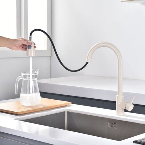 Rubinetto da cucina - Miscelatore girevole a 360° con doccetta estraibile, 3 modalità di spruzzo, rubinetto per lavello in acciaio inossidabile (avena)